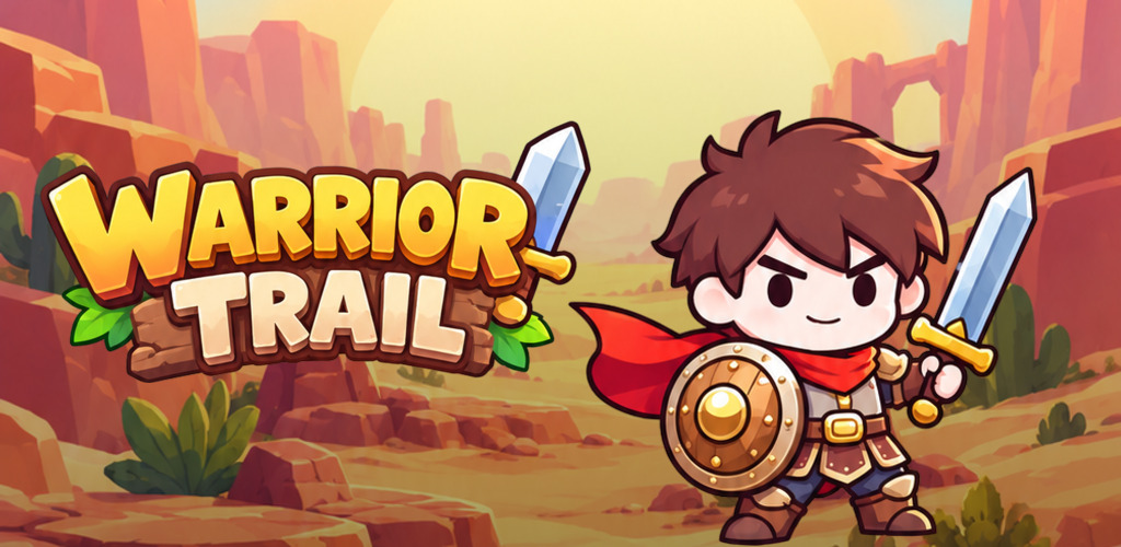 Warrior Trail: the hero with sword and shield in the desert